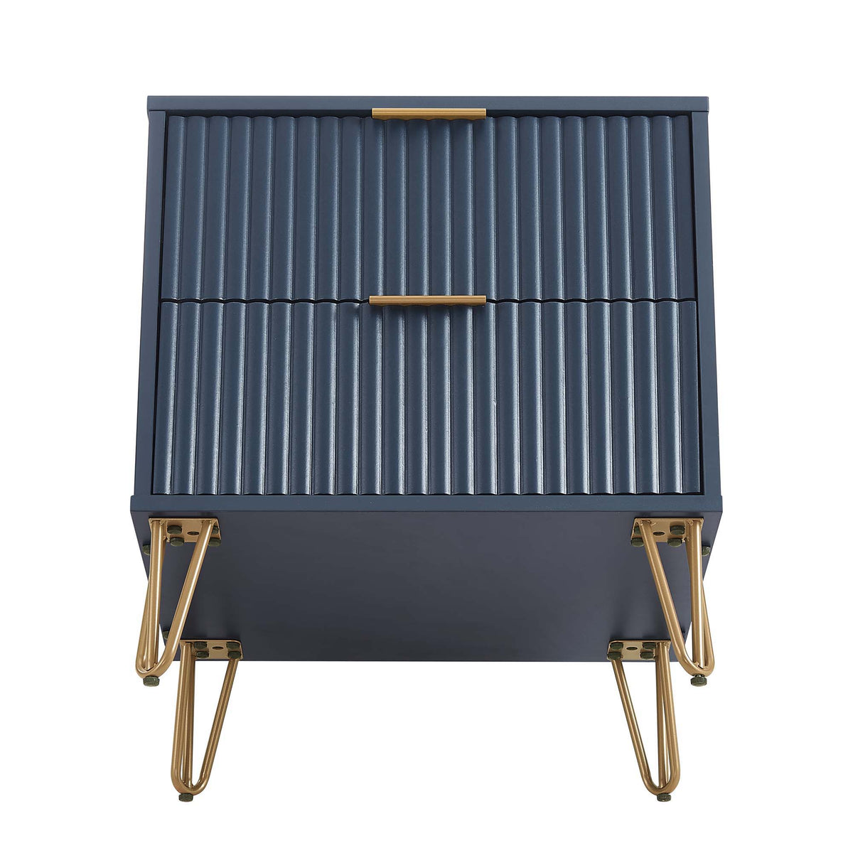 Dumbo Nightstand 2-Drawer with fluted fronts blue finish gold handles HouseOfZazla on Tampa Home & Garden Store