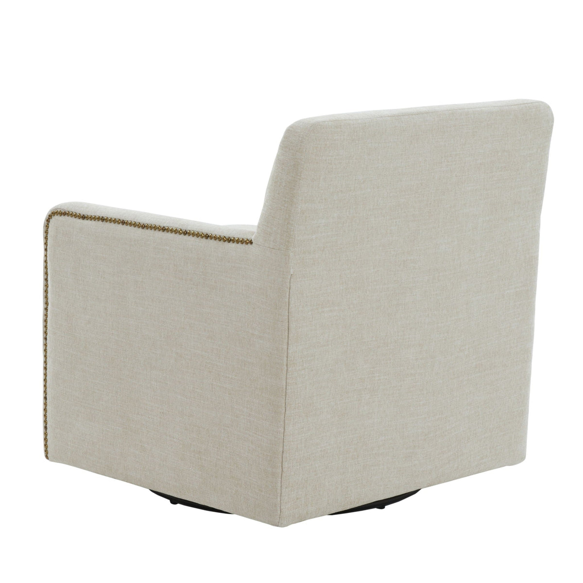 Beige swivel accent chair with antique brass nailhead trim by HouseOfZazla on Tampa Home & Garden Store