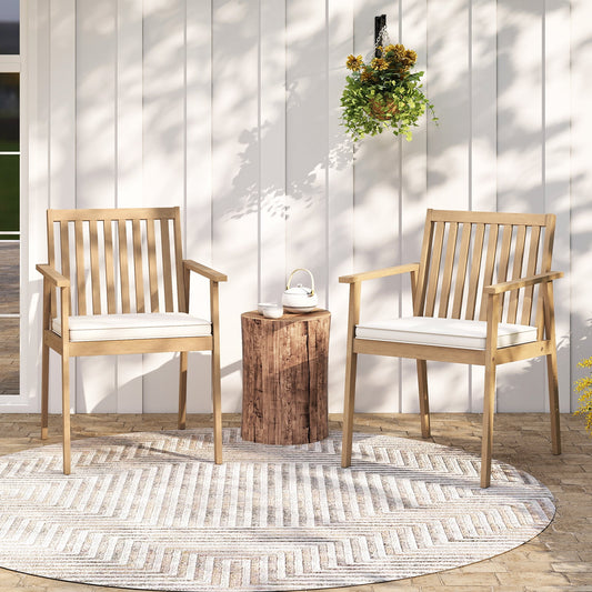 2 Pieces Patio Dining Chairs Outdoor Acacia Wood Chairs with Removable Padded Cushion - Tampa Home & Garden Store