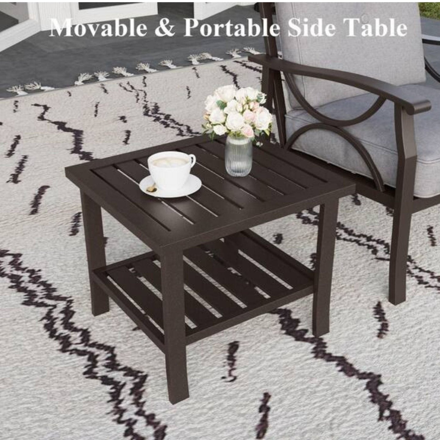 Square 2 Tier Rust Resistant Outdoor Side Table
