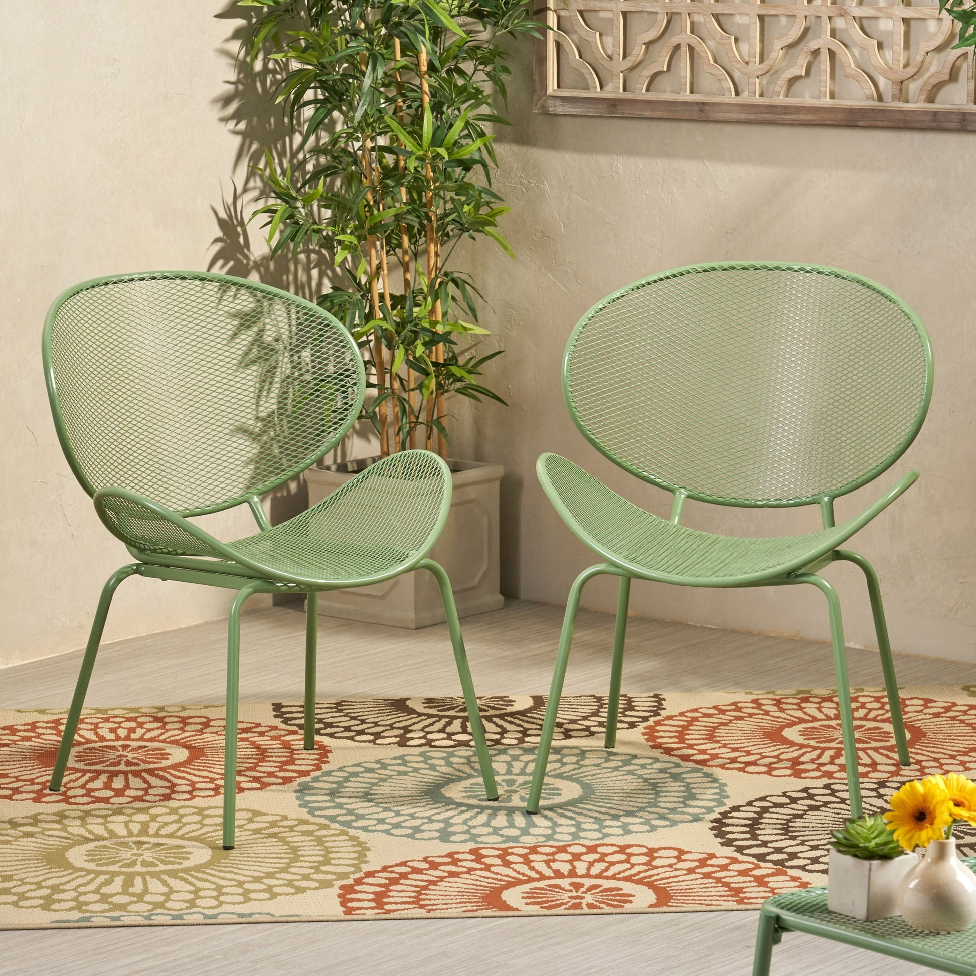 Elba Contemporary Armless Outdoor Chairs by HouseOfZazla in green mesh; set of 3 on Tampa Home & Garden Store