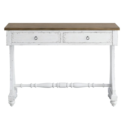 Carminda Console Table Antique White with natural wood top and two drawers by HouseOfZazla on Tampa Home & Garden Store
