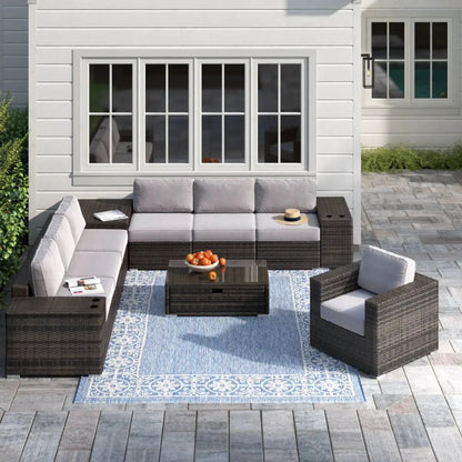 Modern patio rattan sectional 2-piece outdoor set with light gray cushions on Tampa Home & Garden Store