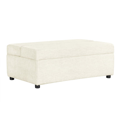 Twin-size folding ottoman sleeper bed with mattress in beige fabric, black legs HouseOfZazla on Tampa Home & Garden Store