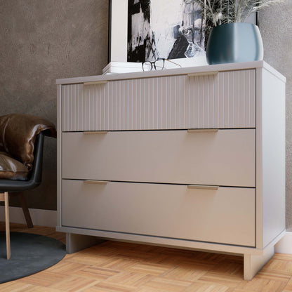 Solid wood 3-drawer dresser with ribbed fronts in beige by HouseOfZazla on Tampa Home & Garden Store