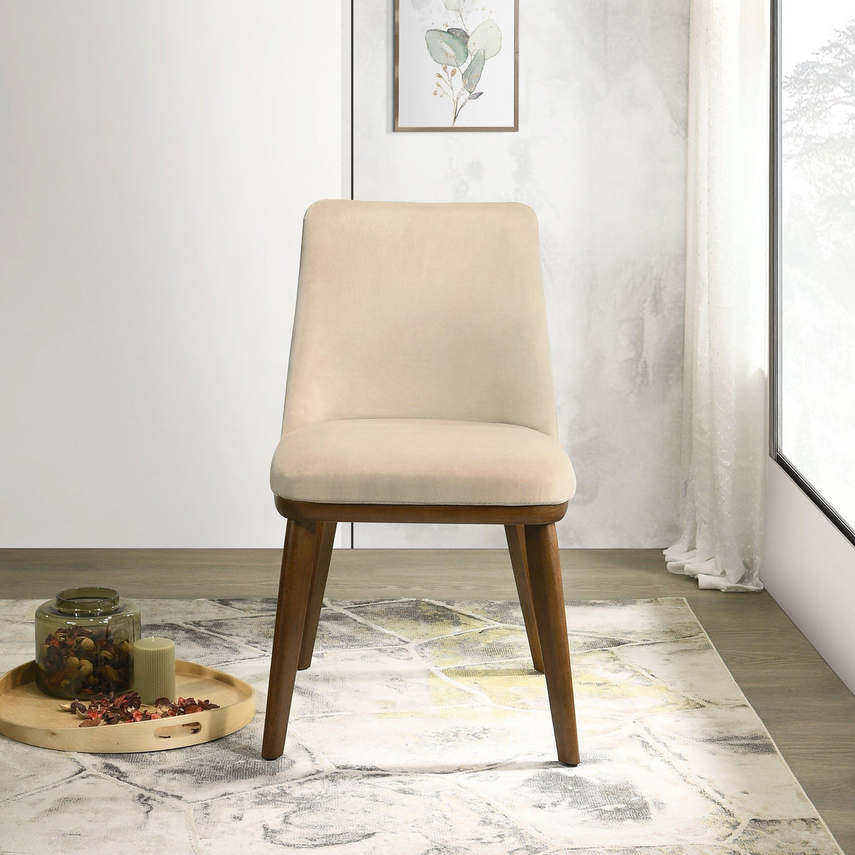 Mid-Century dining chair set of 2 beige upholstered with solid wood frame by HouseOfZazla on Tampa Home & Garden Store