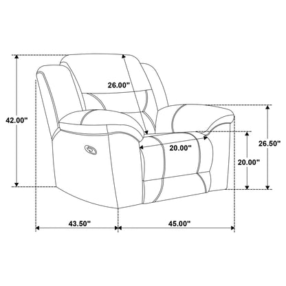 Sebring gray upholstered glider recliner chair with manual recline and smooth gliding motion on Tampa Home & Garden Store