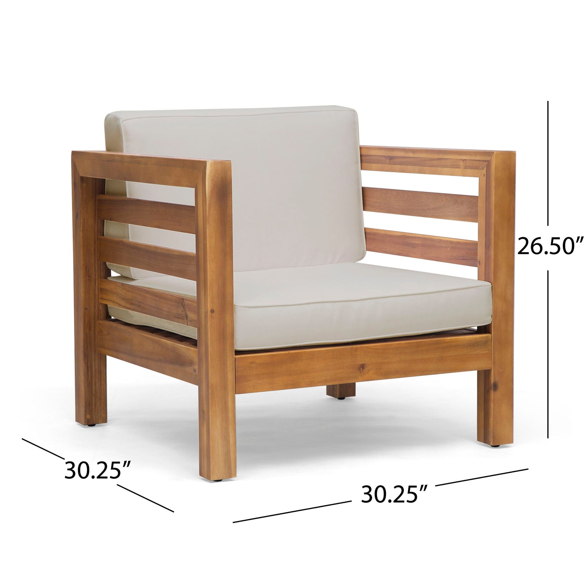 Outdoor acacia wood patio arm chair with white fabric cushion HouseOfZazla on Tampa Home & Garden Store