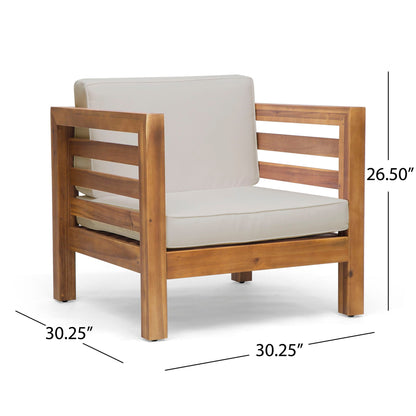 Outdoor acacia wood patio arm chair with white fabric cushion HouseOfZazla on Tampa Home & Garden Store