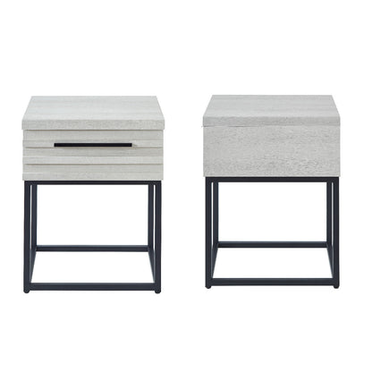 Astral 3-Piece Upholstered Bedroom Set: pair of white tufted nightstands with black metal legs on Tampa Home & Garden Store