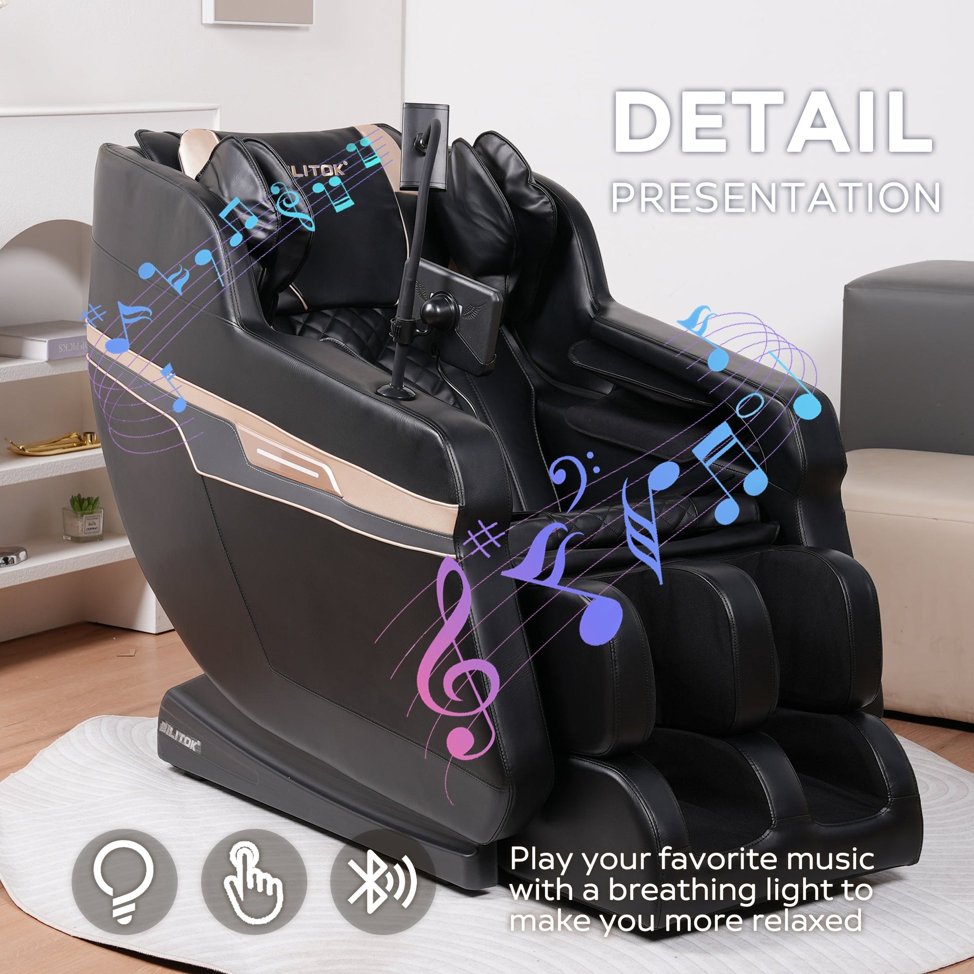 Massage chair recliner HouseOfZazla black leather full body air pressure zero gravity on Tampa Home & Garden Store