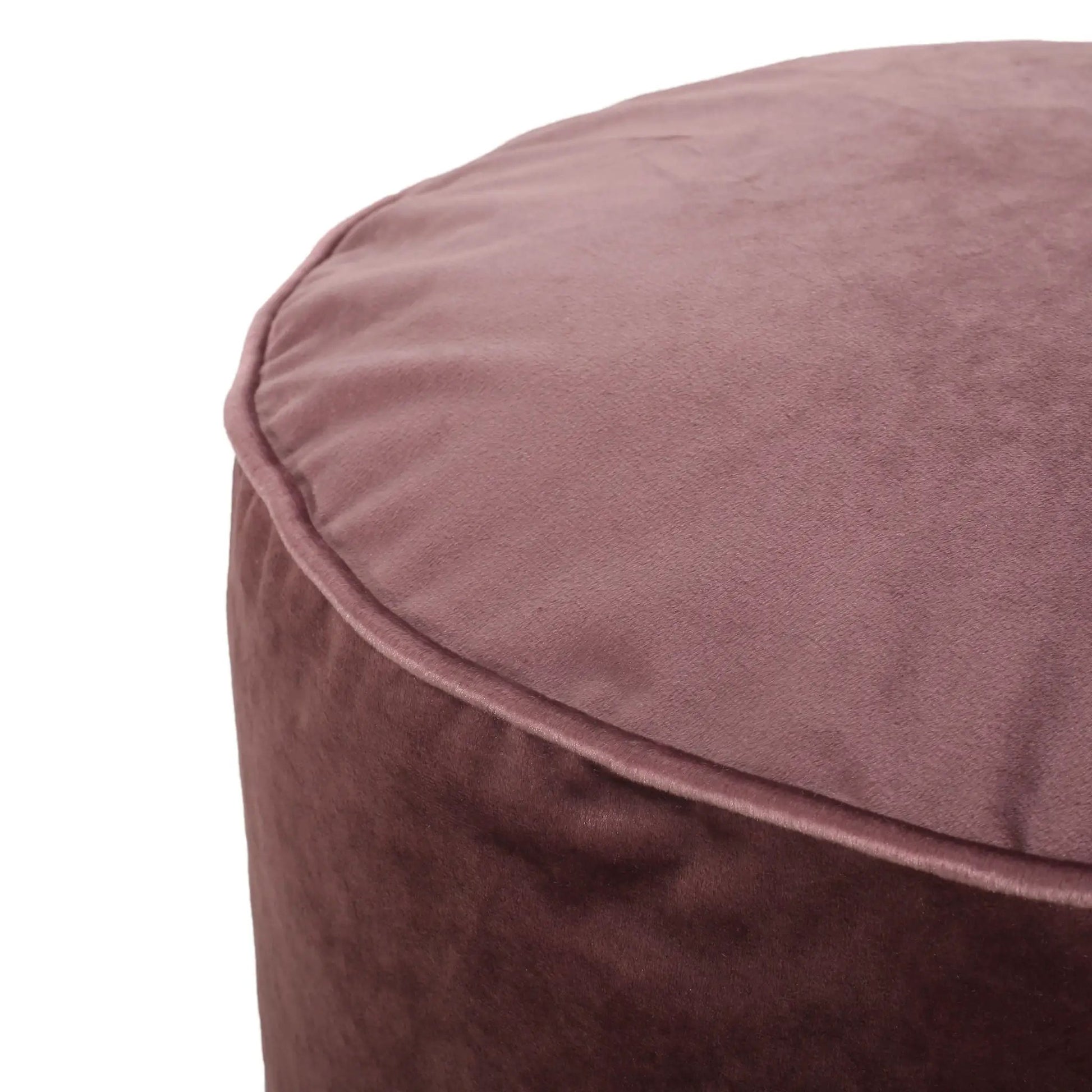 Shimon Cylinder Pouf Ottoman floor cushion in mauve pink velvet fabric on Tampa Home & Garden Store
