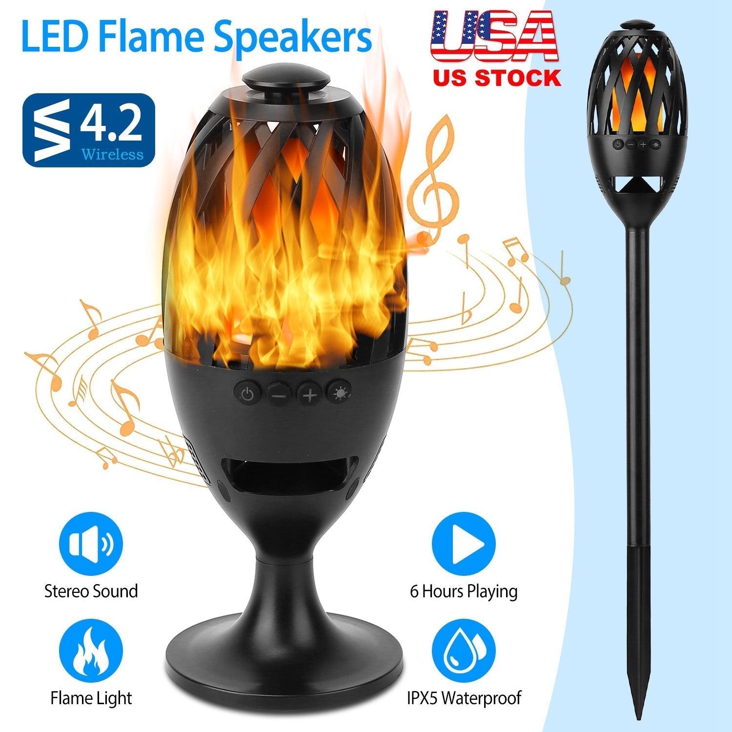 LED Flame Torch Wireless Speaker GemGear with flickering flame light IPX5 waterproof on Tampa Home & Garden Store