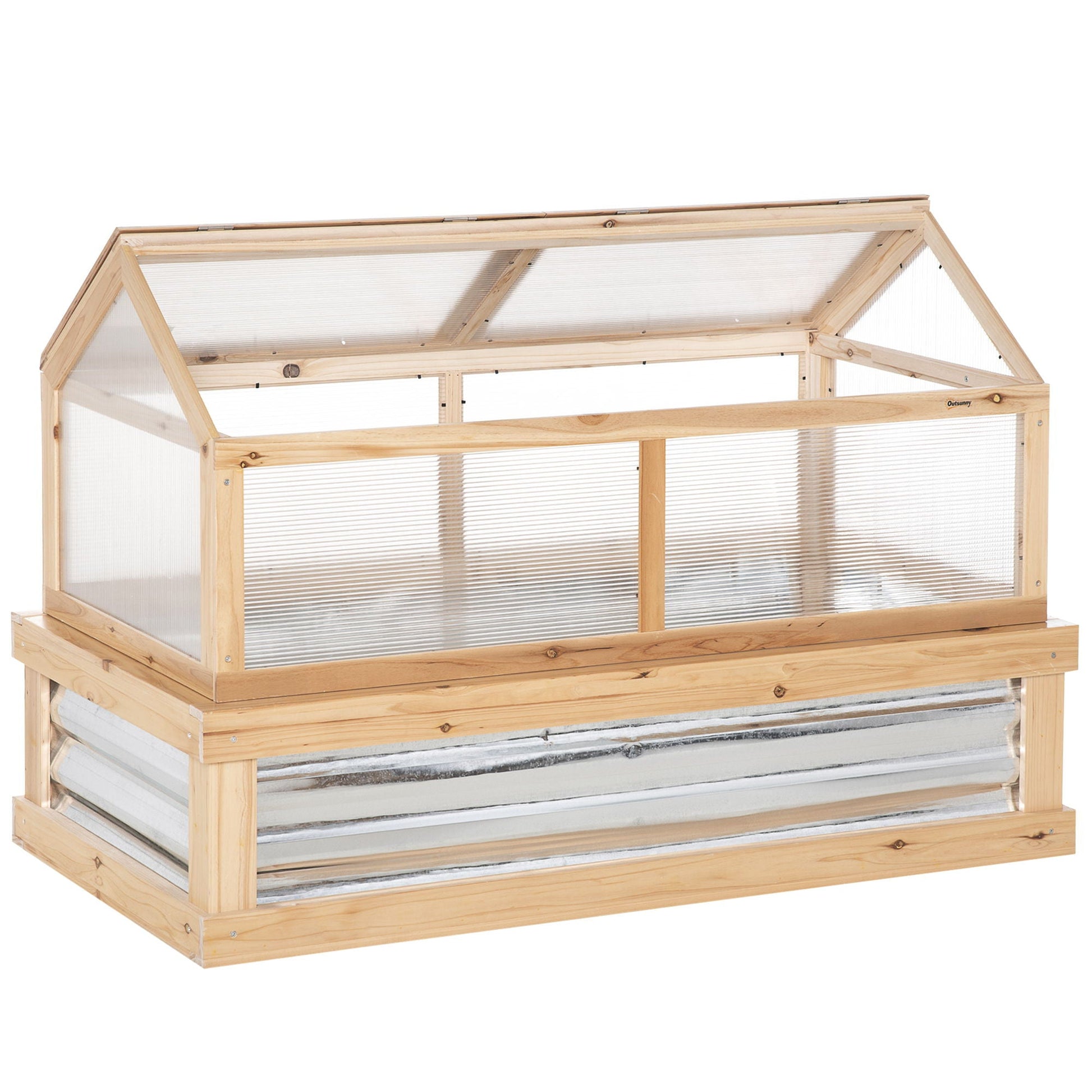 Outsunny wooden raised garden bed greenhouse with polycarbonate panels, natural finish on Tampa Home & Garden Store