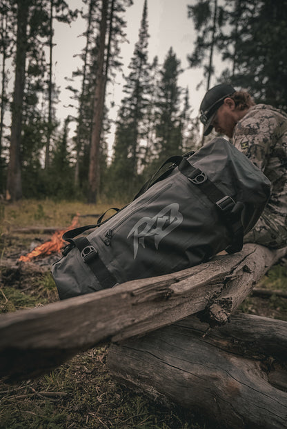 Ridge Bag | Medium Outdoor Duffel, gray nylon with black straps and Ridge Belts logo on Tampa Home & Garden Store