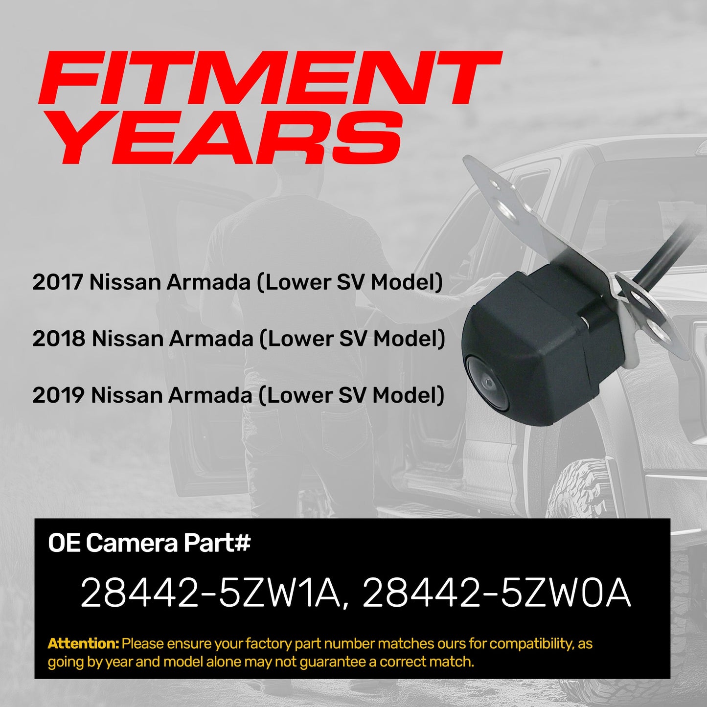 Master Tailgaters Nissan Armada Lower SV OE backup camera 28442-5ZW0A, 28442-5ZW1A on Tampa Home & Garden Store