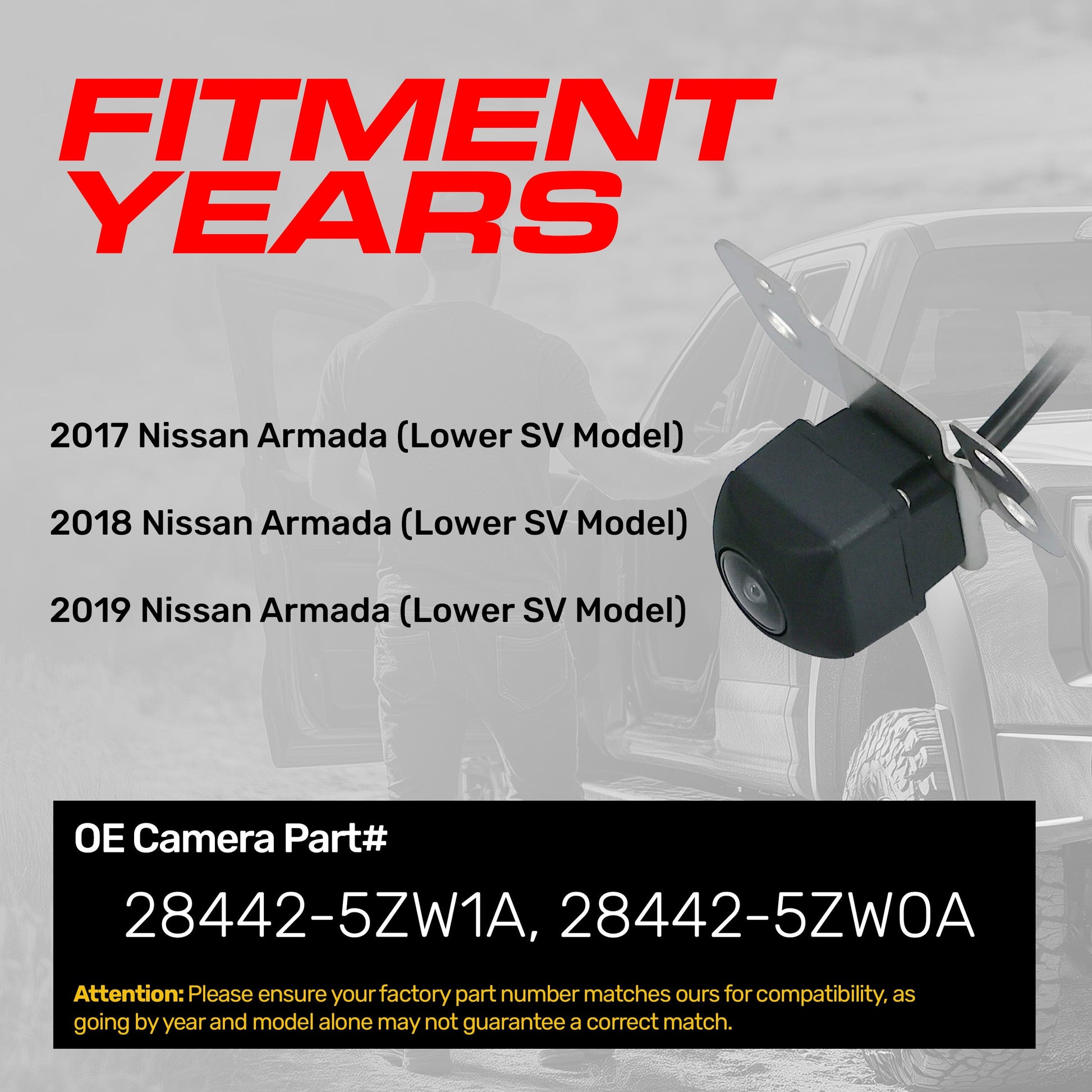 Master Tailgaters Nissan Armada Lower SV OE backup camera 28442-5ZW0A, 28442-5ZW1A on Tampa Home & Garden Store