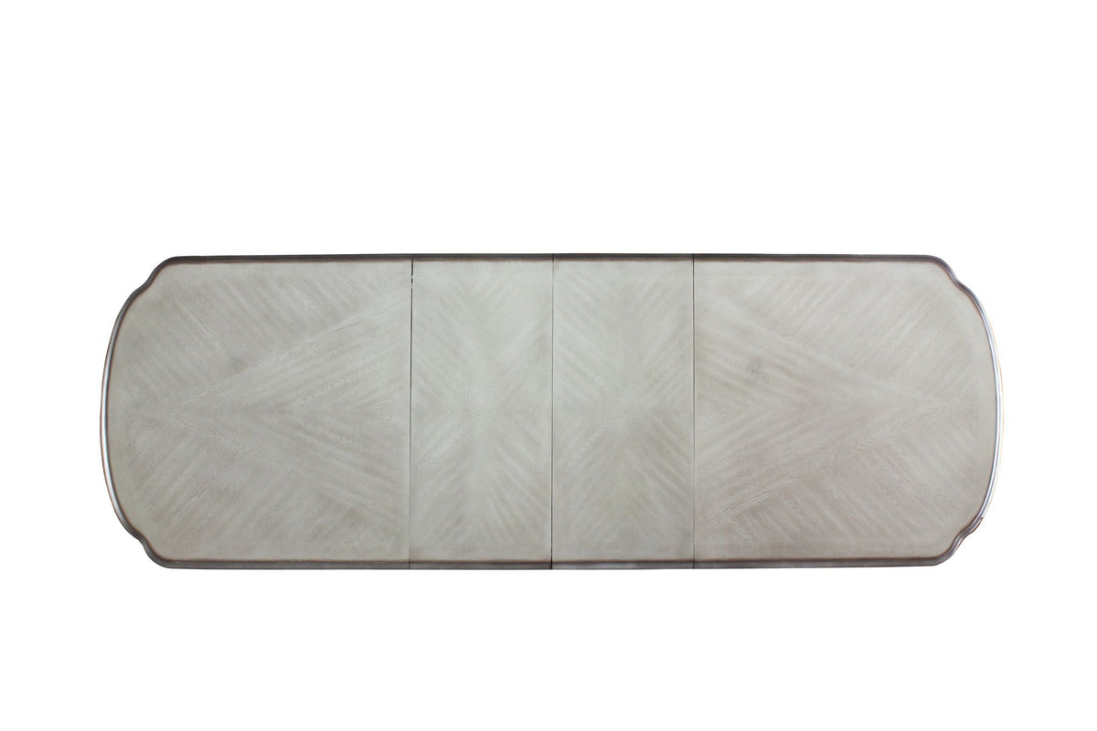 Dresden Elegant Dining Table pearl silver finish wood construction with curved corners on Tampa Home & Garden Store