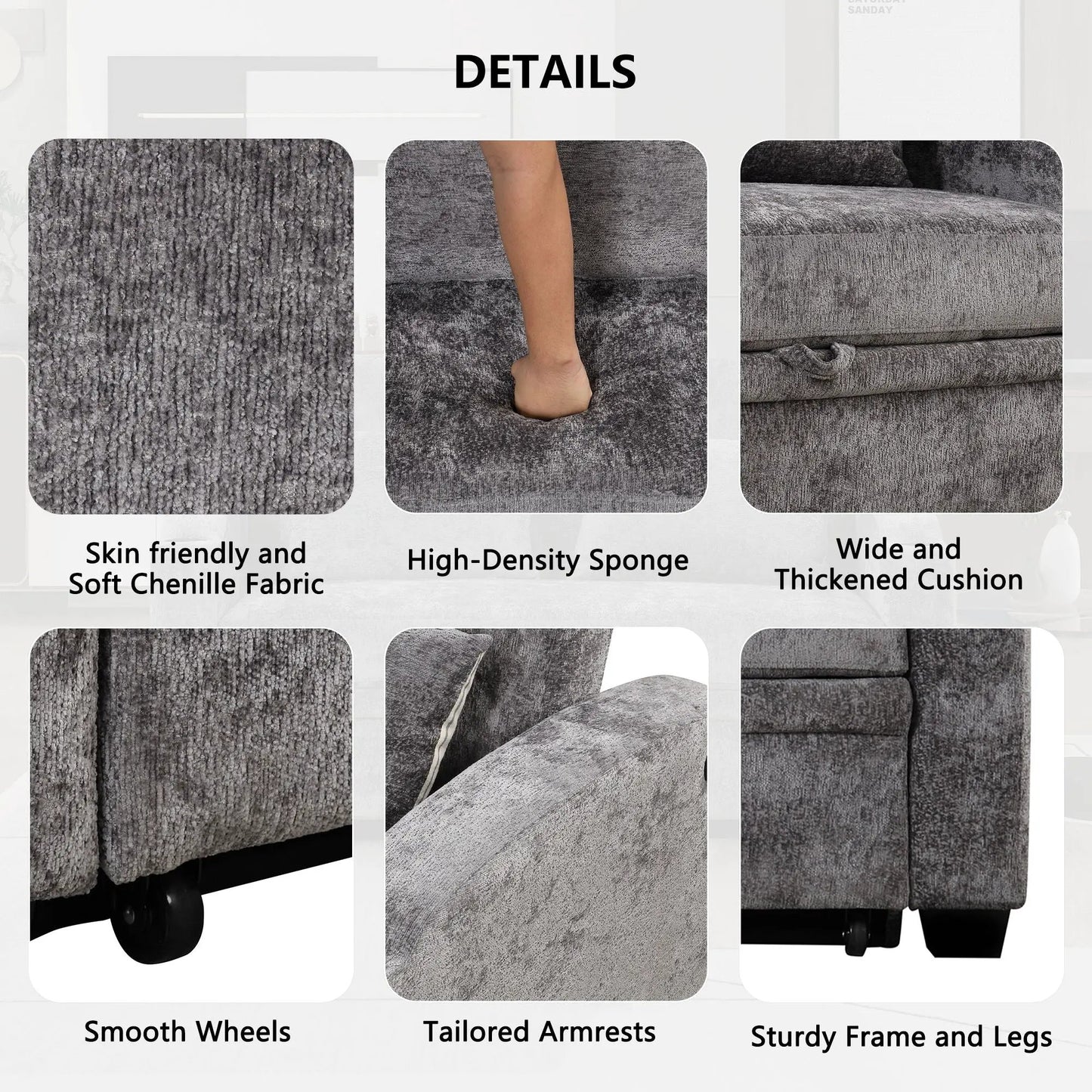 Pull Out Loveseat with Adjustable Backrest USB