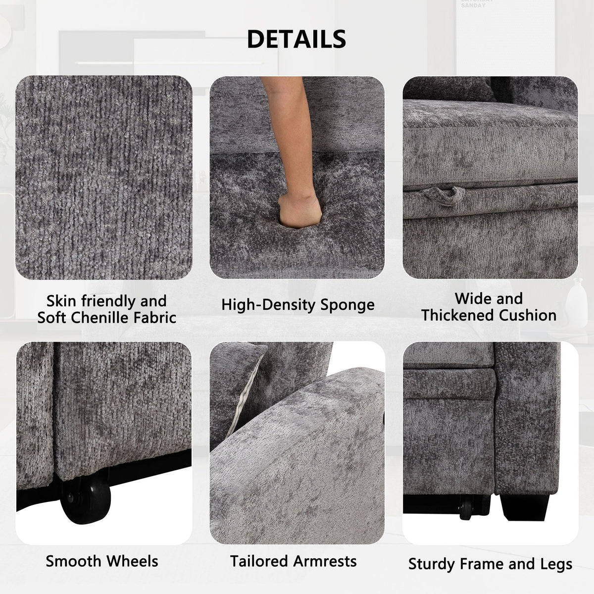 Convertible Sofa With Usb And Adjustable Backrest