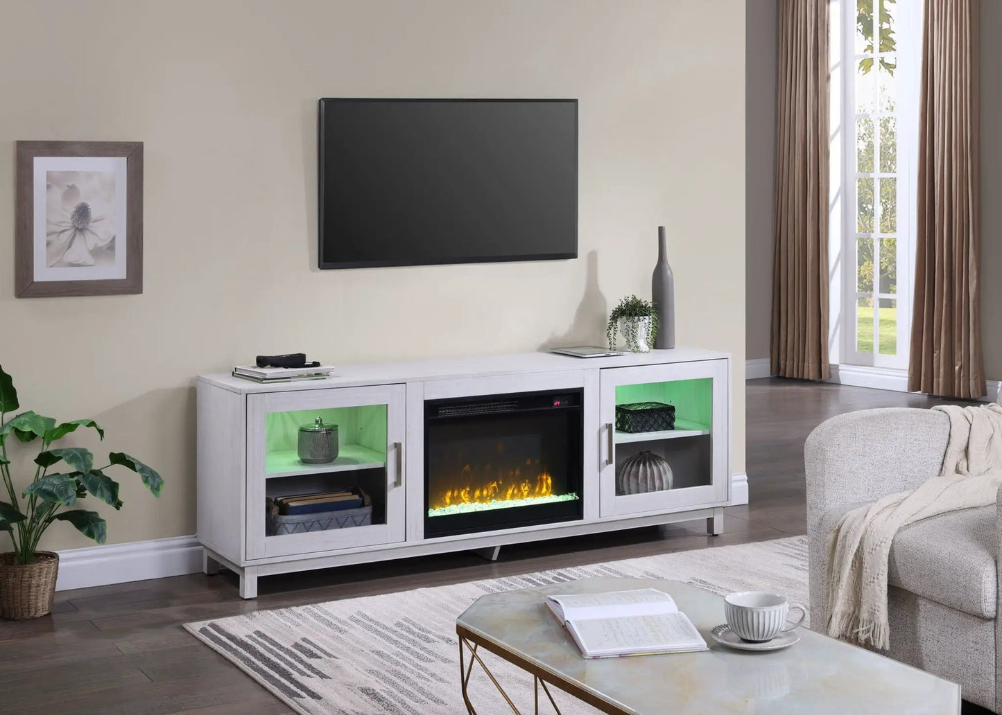 Summit TV Console with Fireplace White Walnut