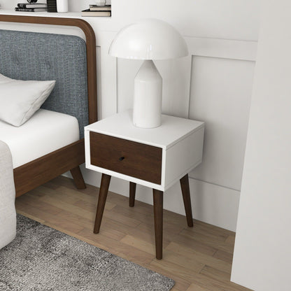 Modern Design Night Stand solid wood white body dark brown drawer front HouseOfZazla on Tampa Home & Garden Store