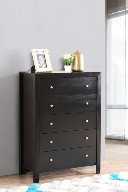 Modern Transitional Storage Chest by HouseOfZazla black finish with 5 drawers and silver knobs on Tampa Home & Garden Store