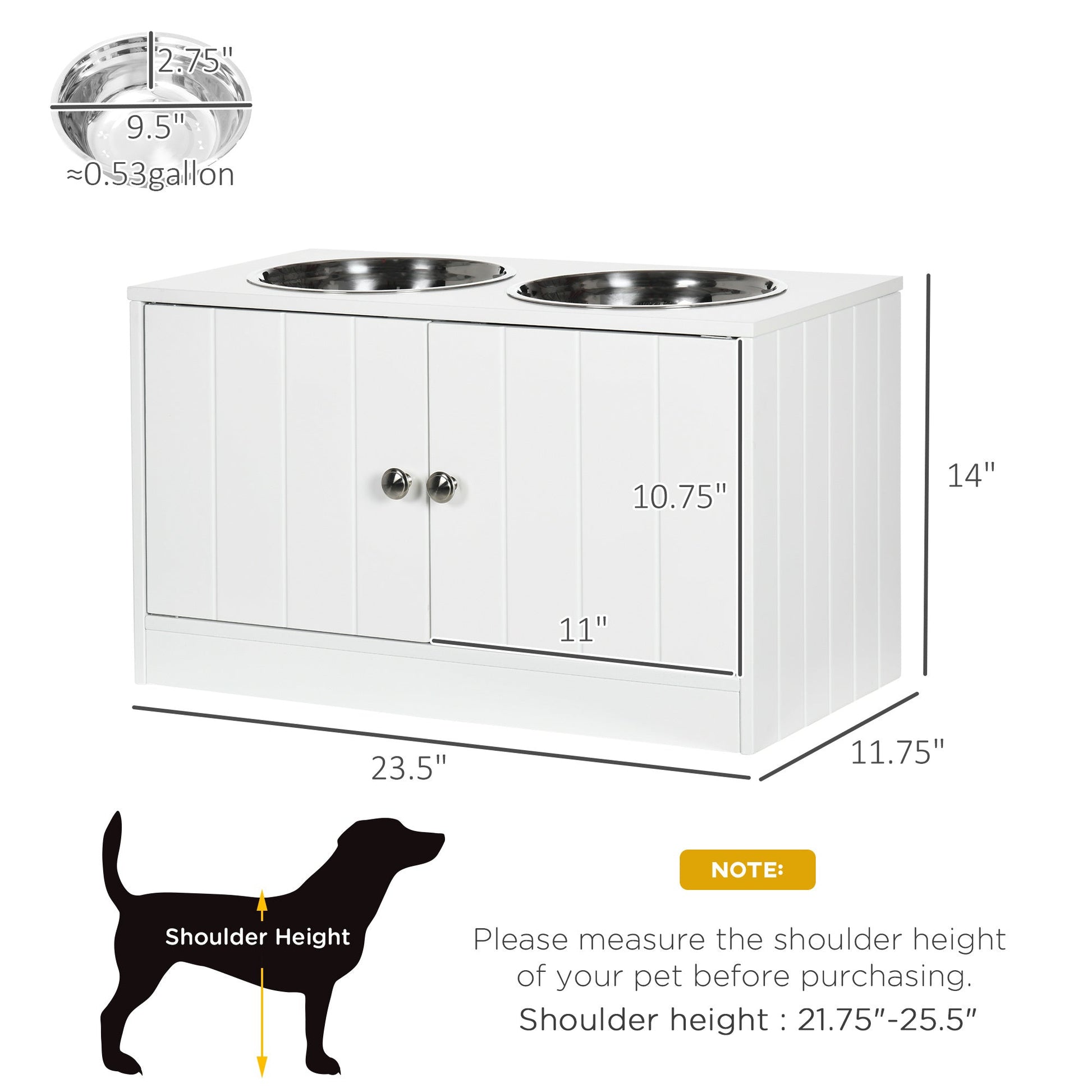 PawHut Large Elevated Dog Bowls with Storage Cabinet white wood stand with two stainless steel bowls on Tampa Home & Garden Store