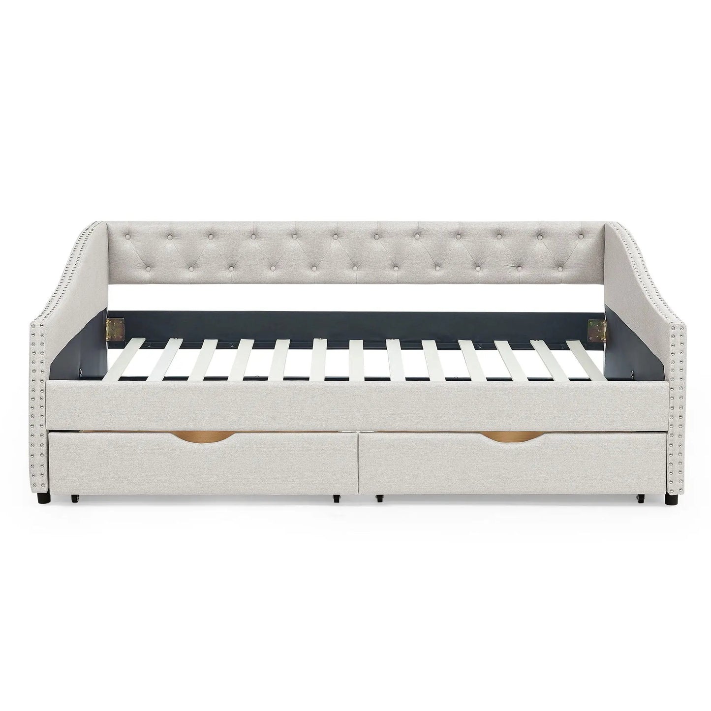 Upholstered Tufted Daybed With Drawers Waved Arms