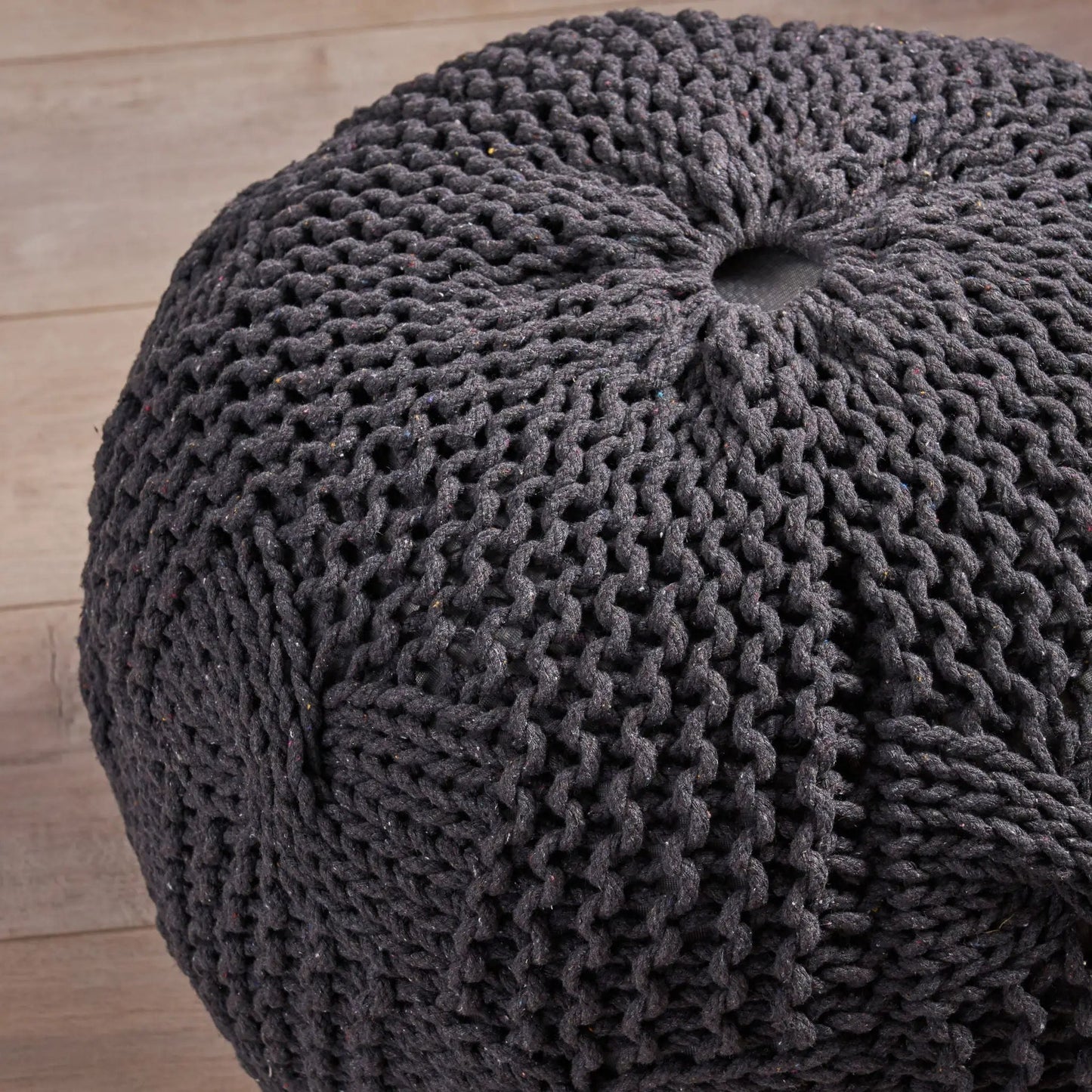 Bordeaux knitted round pouf dark charcoal chunky knit on Tampa Home & Garden Store