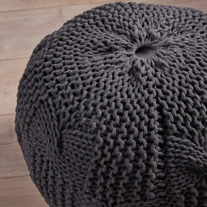 Bordeaux knitted round pouf dark charcoal chunky knit on Tampa Home & Garden Store