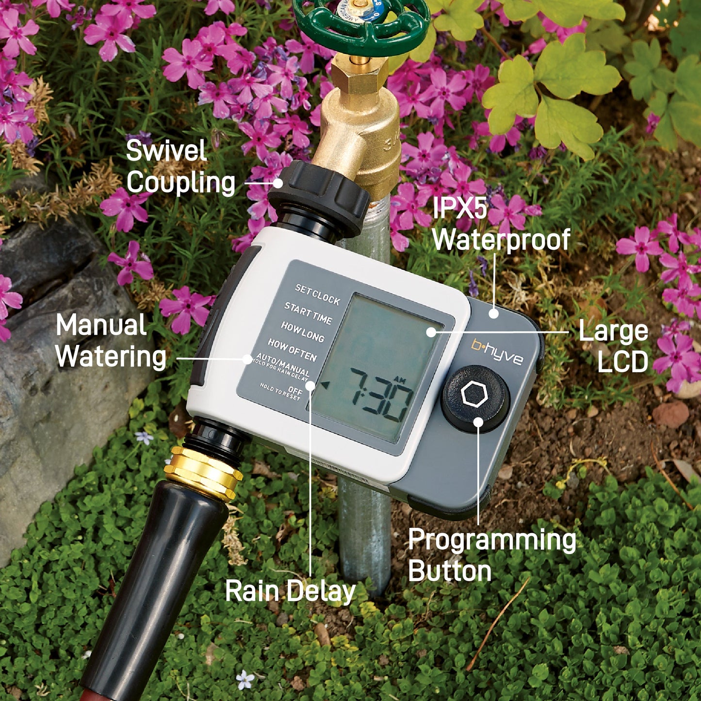 B-hyve XD Bluetooth 1-Outlet Hose Faucet Timer with B-hyve Flood Sensors | 71103