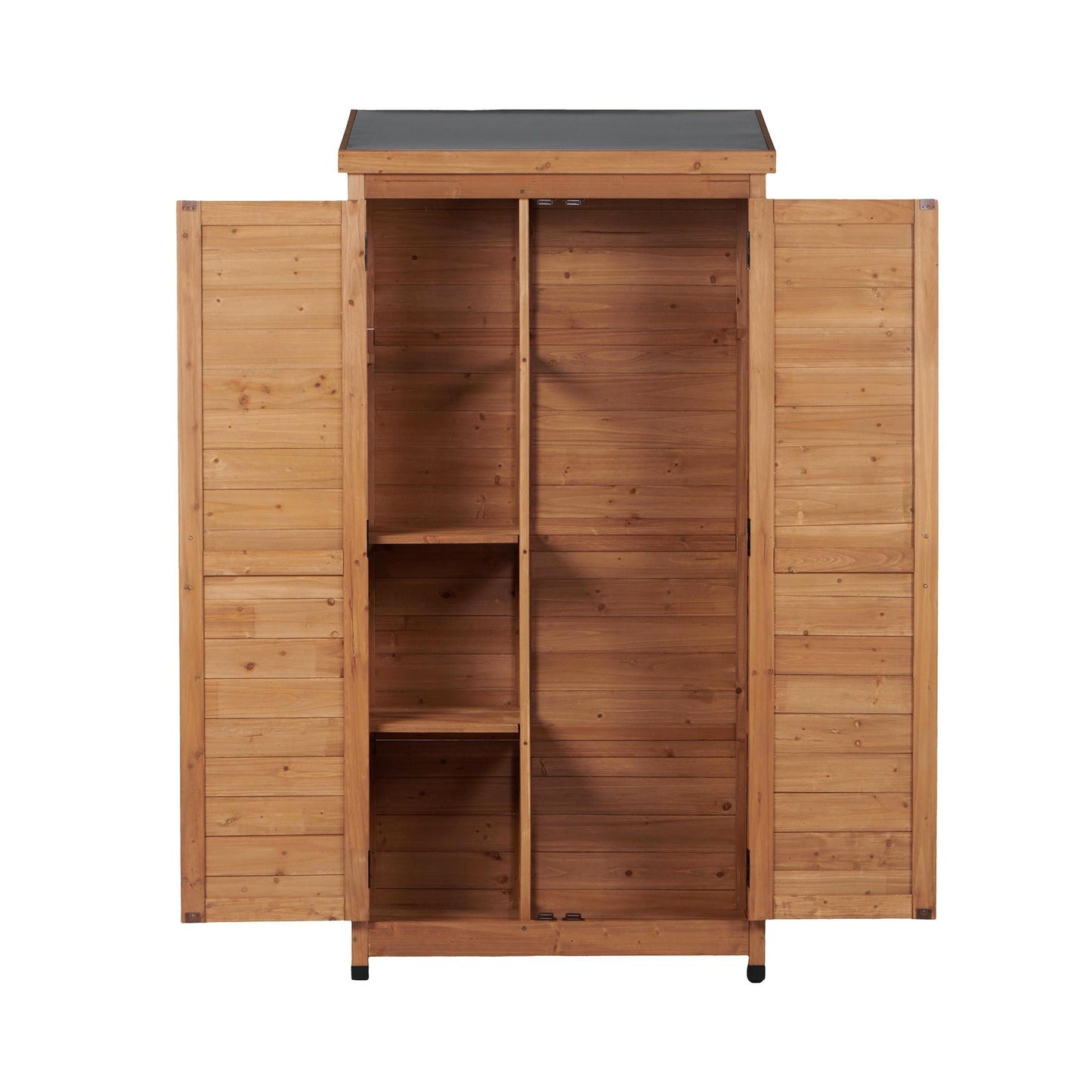 Outdoor Shed With Vertical Tool Cabinet and Shelf