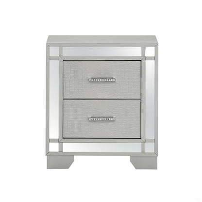 Silver champagne accent nightstand with crocodile-textured fronts, durable frame on Tampa Home & Garden Store