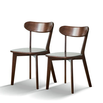 Two dark walnut dining chairs with curved backs and seats, Unique Piece Furniture set on Tampa Home & Garden Store