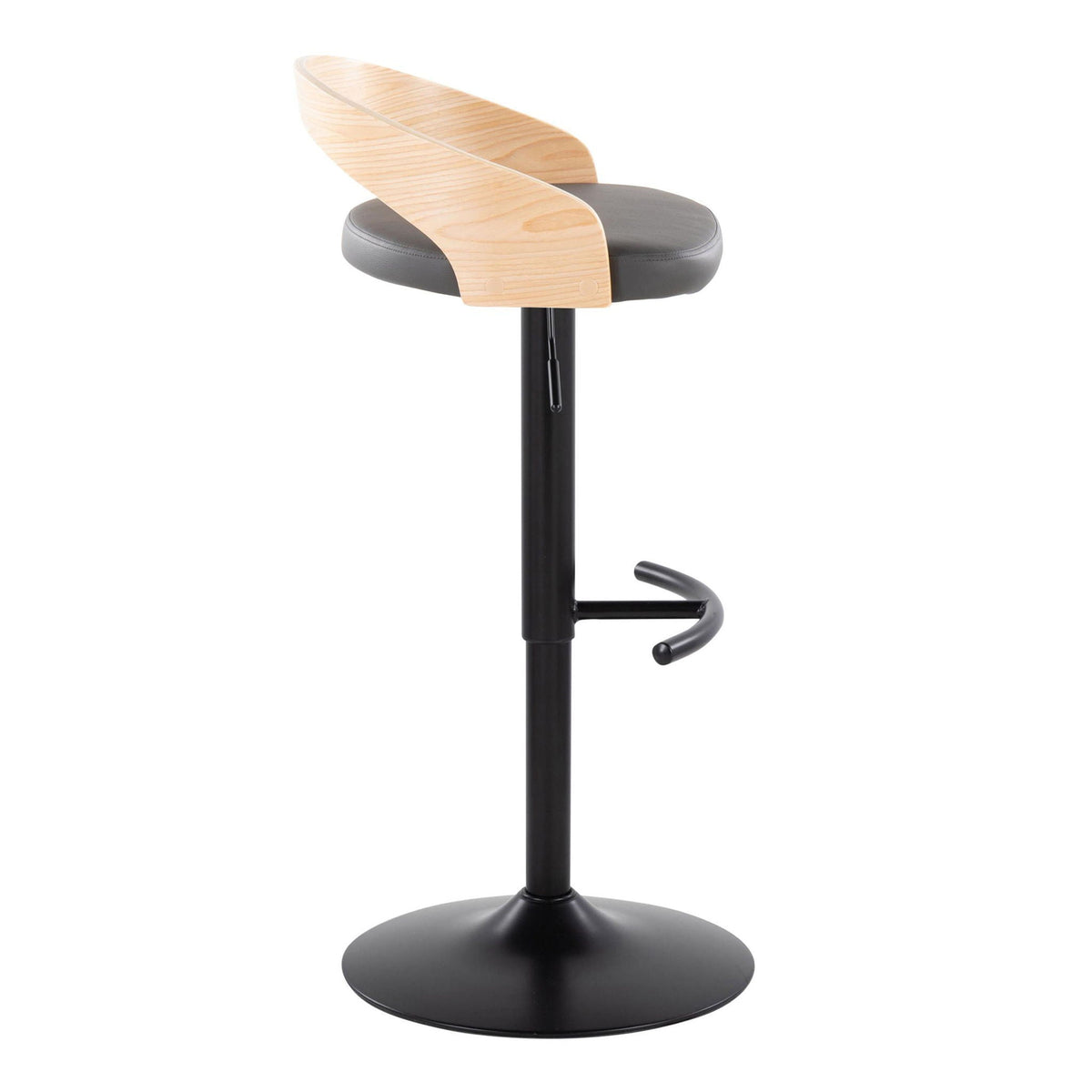 Adjustable swivel barstool set with cushion, wood curved backrest, gray seat HouseOfZazla on Tampa Home & Garden Store