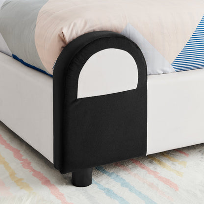 Twin size panda-shaped kids bed with velvet black frame and white circle headboard on Tampa Home & Garden Store
