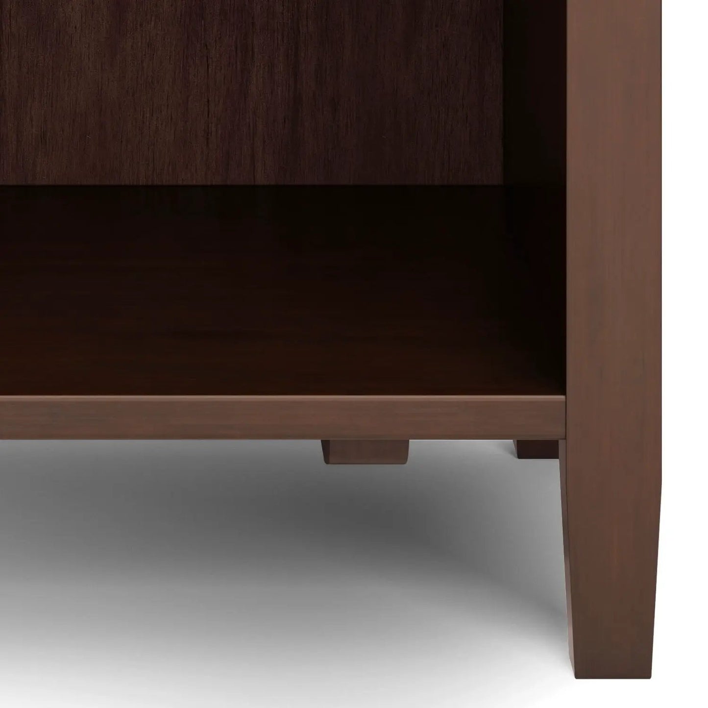 Warm Shaker bedside table with open shelf and tapered legs in warm brown wood on Tampa Home & Garden Store