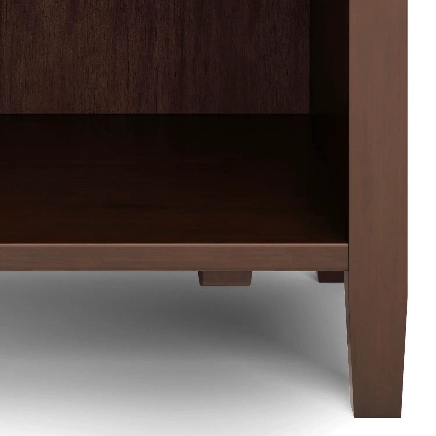 Warm Shaker bedside table with open shelf and tapered legs in warm brown wood on Tampa Home & Garden Store