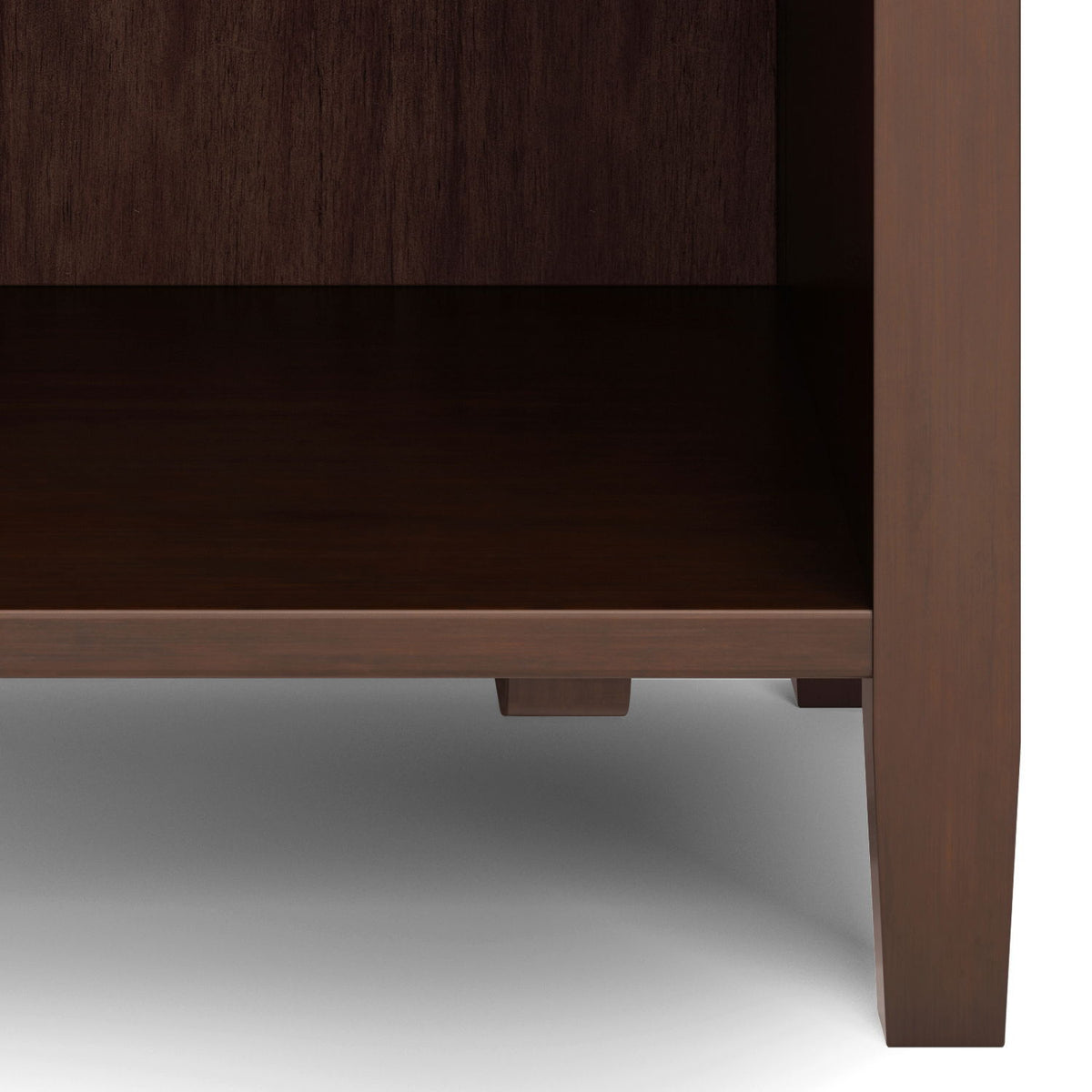 Two-drawer warm shaker bedside table by HouseOfZazla; dark interior with warm brown frame on Tampa Home & Garden Store