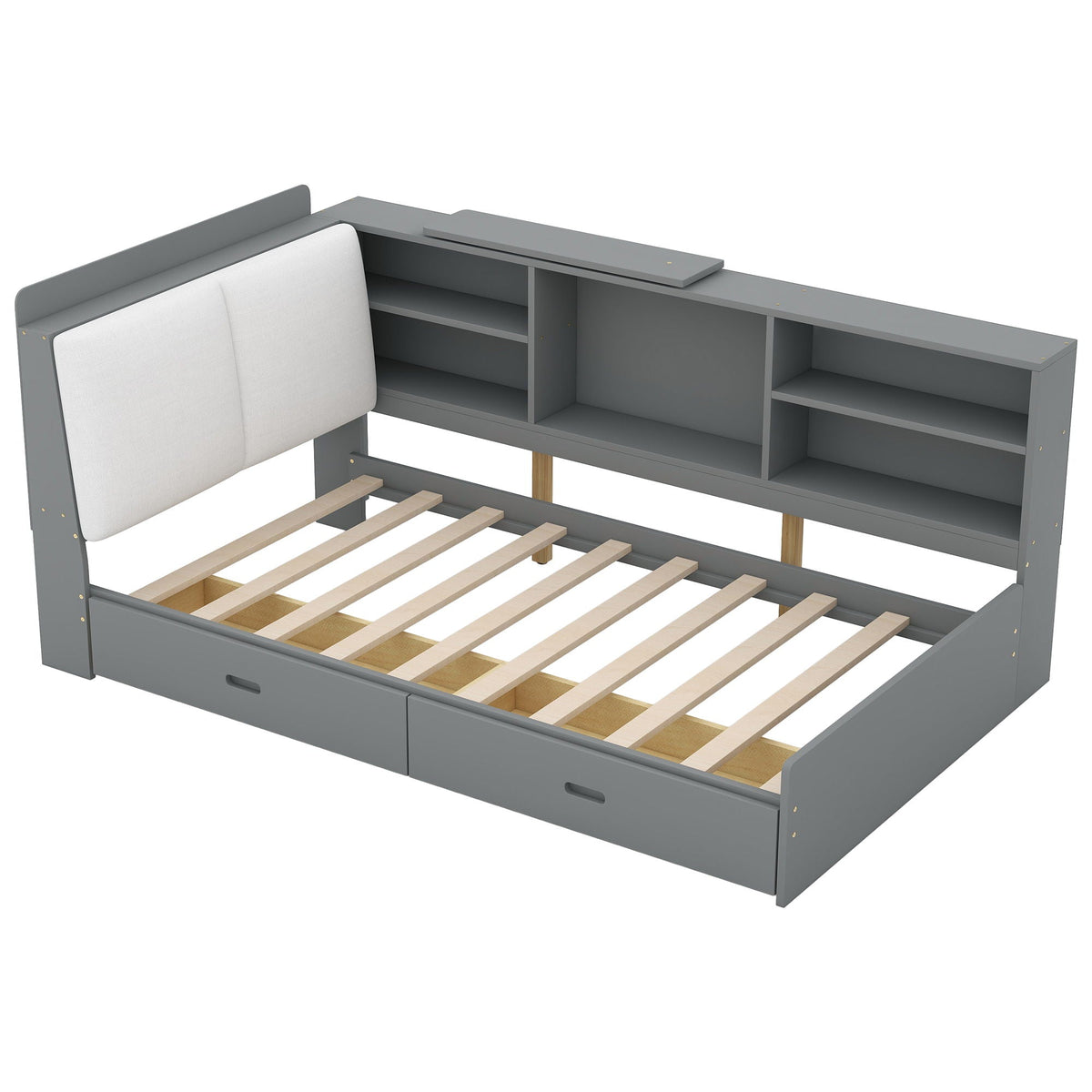 Platform bed with storage headboard and shelves, 2 drawers in gray by HouseOfZazla on Tampa Home & Garden Store
