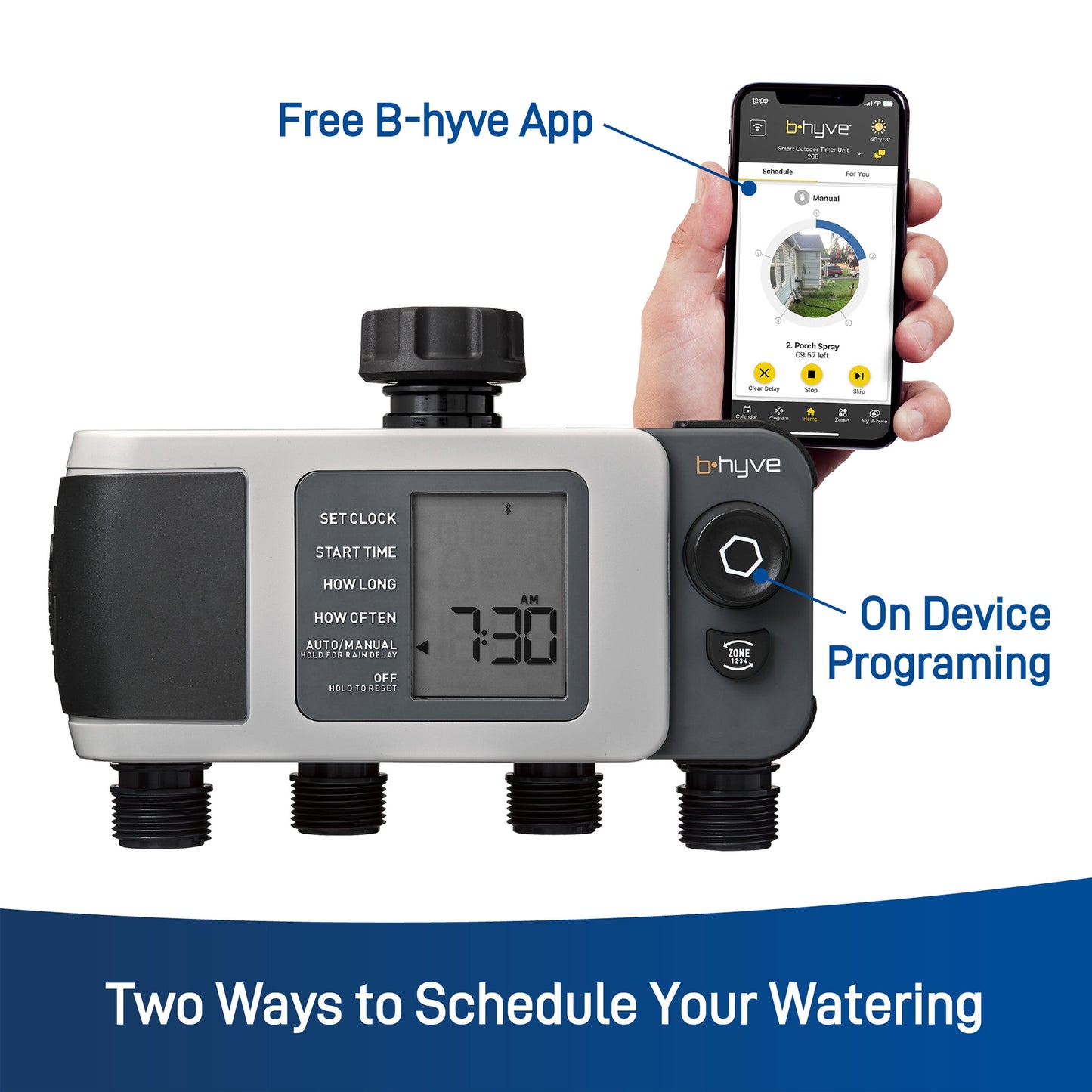 B-hyve XD Bluetooth 4-Outlet Hose Faucet Timer w/Hub | 24639