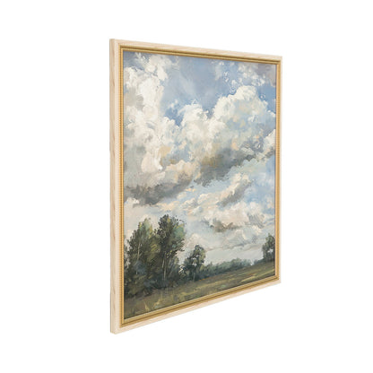 Countryside canvas wall art large square with soft multicolor details in a light wood frame on Tampa Home & Garden Store