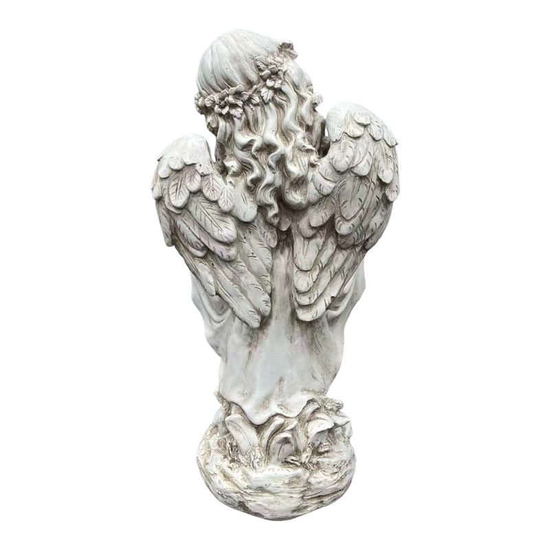 Angel cherub garden statue 21in tall, weathered gray stone with detailed wings by HouseOfZazla on Tampa Home & Garden Store