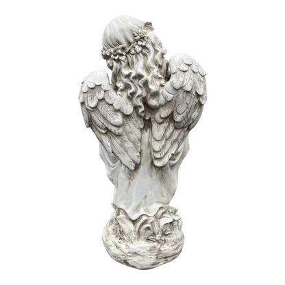 Angel cherub garden statue 21in tall, weathered gray stone with detailed wings by HouseOfZazla on Tampa Home & Garden Store