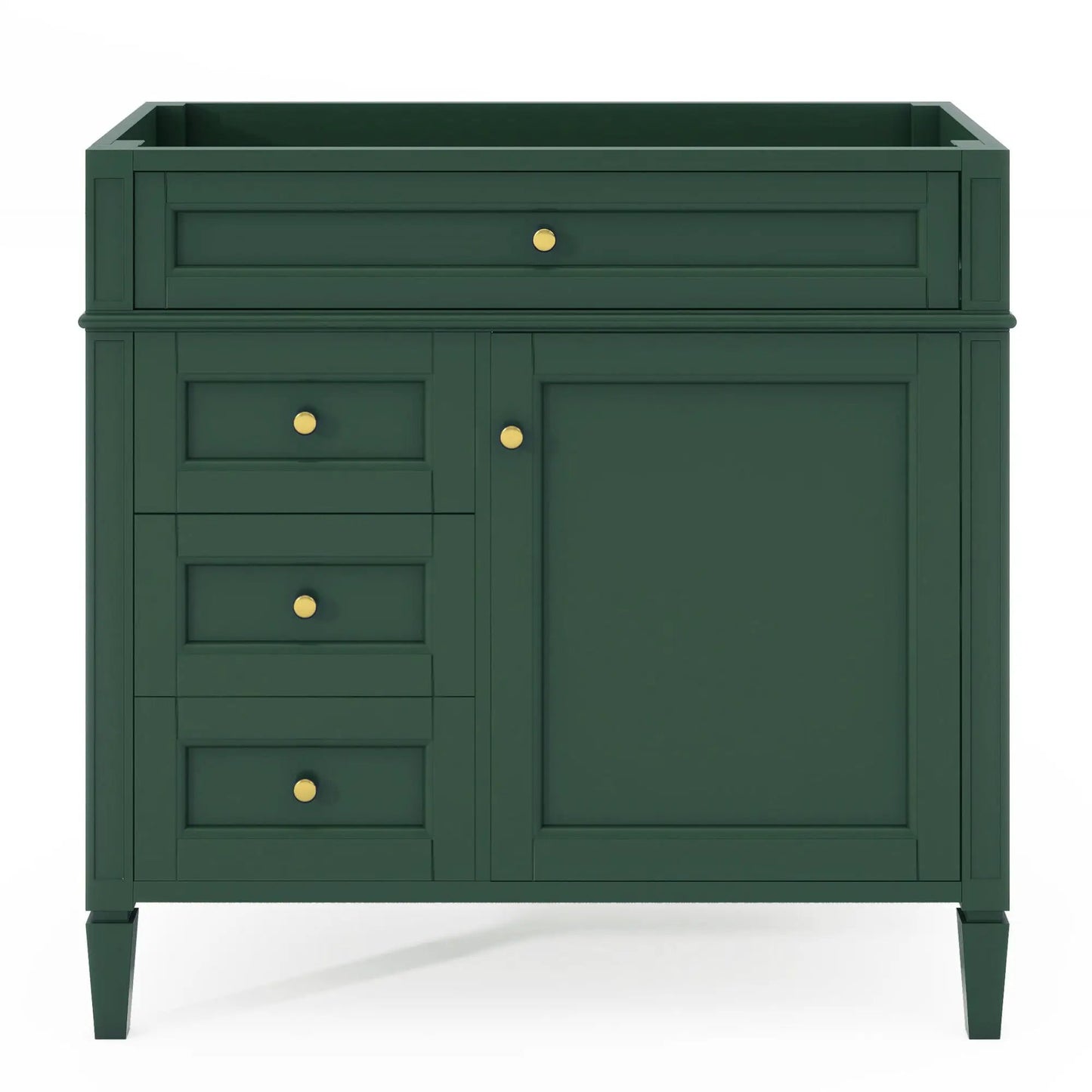 Bathroom vanity base in green with 2 drawers and tip-out drawer by Unique Piece Furniture on Tampa Home & Garden Store