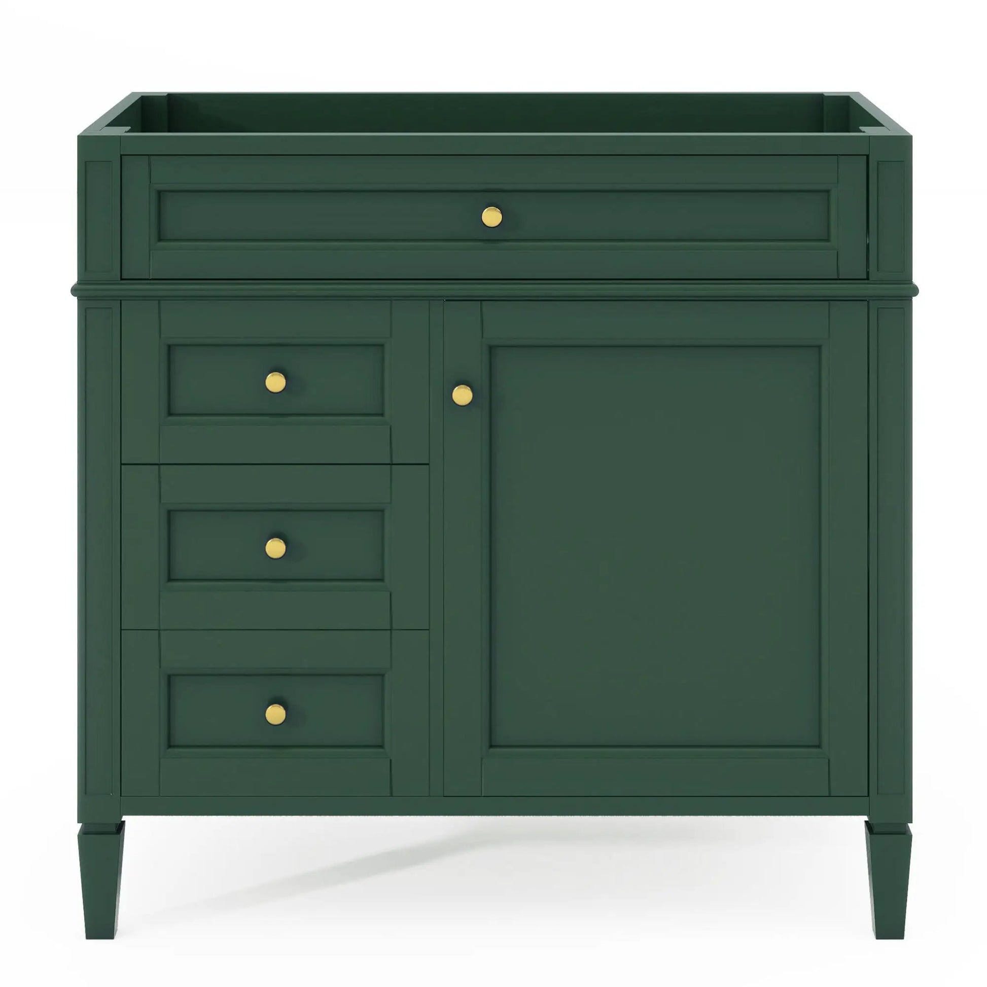 Bathroom vanity base in green with 2 drawers and tip-out drawer by Unique Piece Furniture on Tampa Home & Garden Store