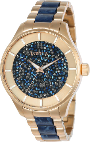Invicta Women's Angel watch with gold-tone bracelet and blue center links, crystal dial on Tampa Home & Garden Store