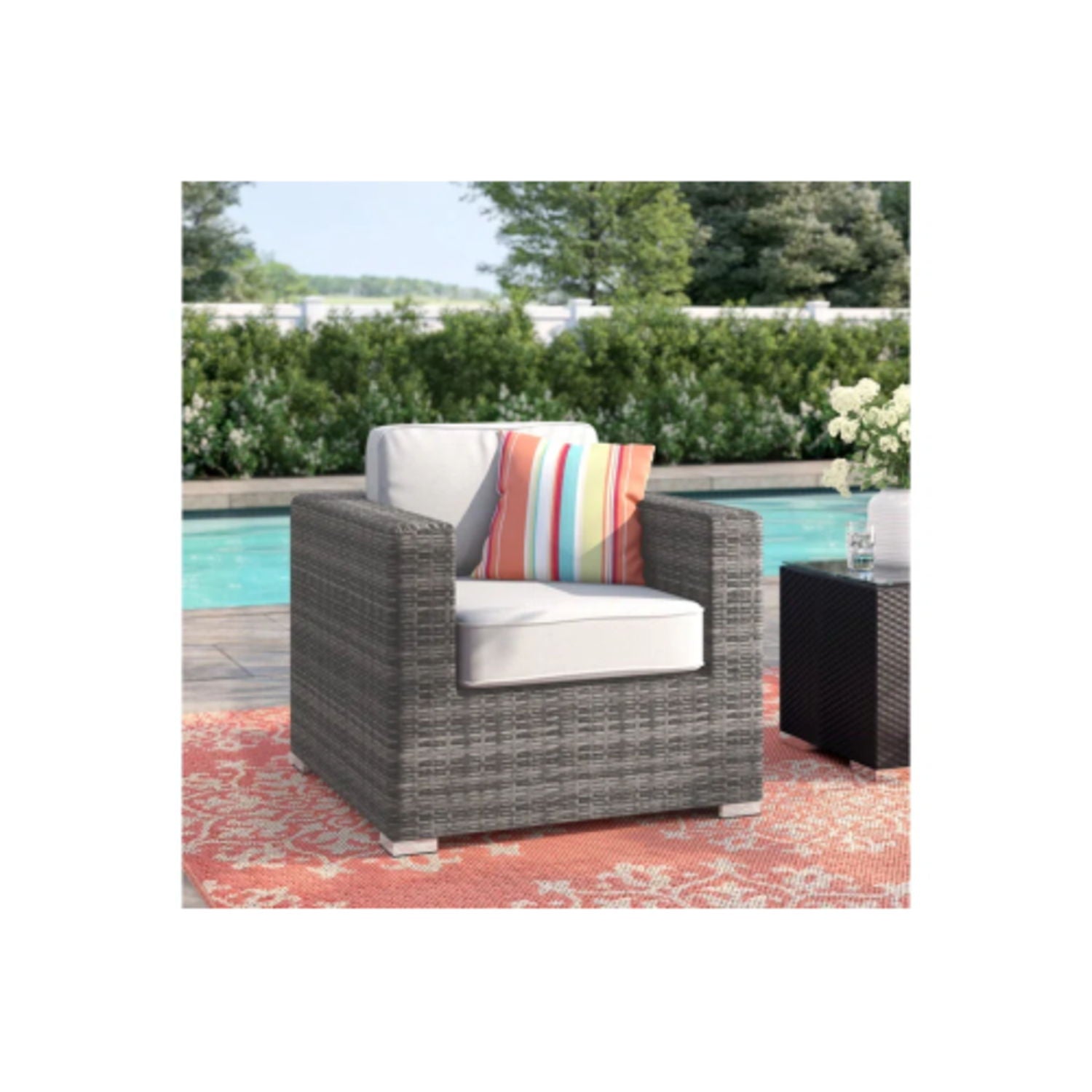 Minnesota Club Chair gray wicker outdoor arm chair with beige cushions HouseOfZazla on Tampa Home & Garden Store