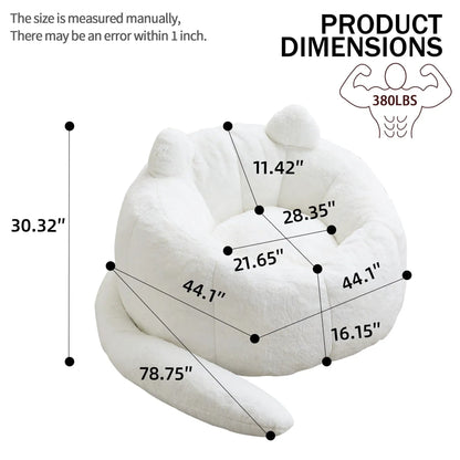 Cat shaped bean bag chair with long tail in white plush fabric by Unique Piece Furniture on Tampa Home & Garden Store